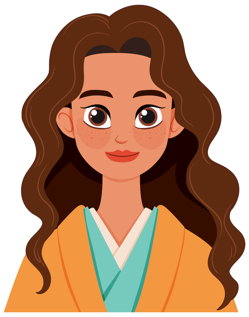 Illustration of a woman with long, wavy hair